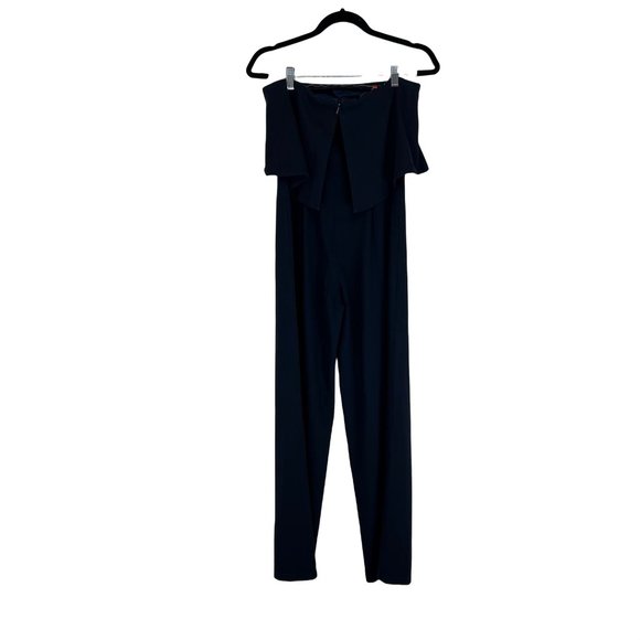 Monique Lhuillier Size XS Ruffle Jumpsuit Mid Rise Navy - Picture 2 of 8